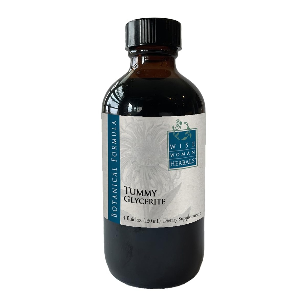 Wise Woman Herbals - Tummy Glycerite - 4 oz - All-Natural Stomach Aid - Helps with Stomach Discomfort, Queasiness, Gas and Bloating - Promotes Healthy Digestive Function and Abdominal Support