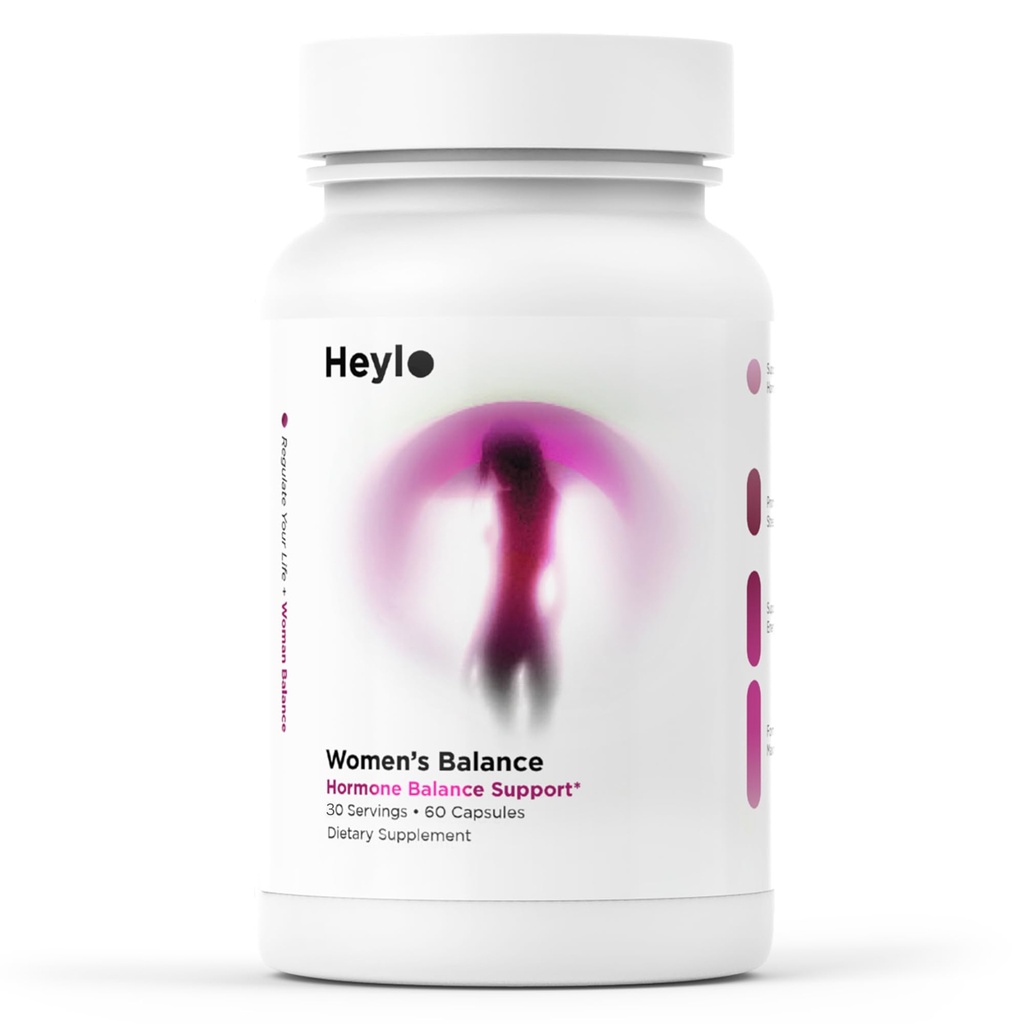 Heylo Women’s Hormone Balance Support – Adaptogenic with Ashwagandha, Reishi, Chaste Tree Berry, Black Cohosh & Schisandra | PMS, Menstrual & Menopause, 60 Capsules – Organic, Made in USA