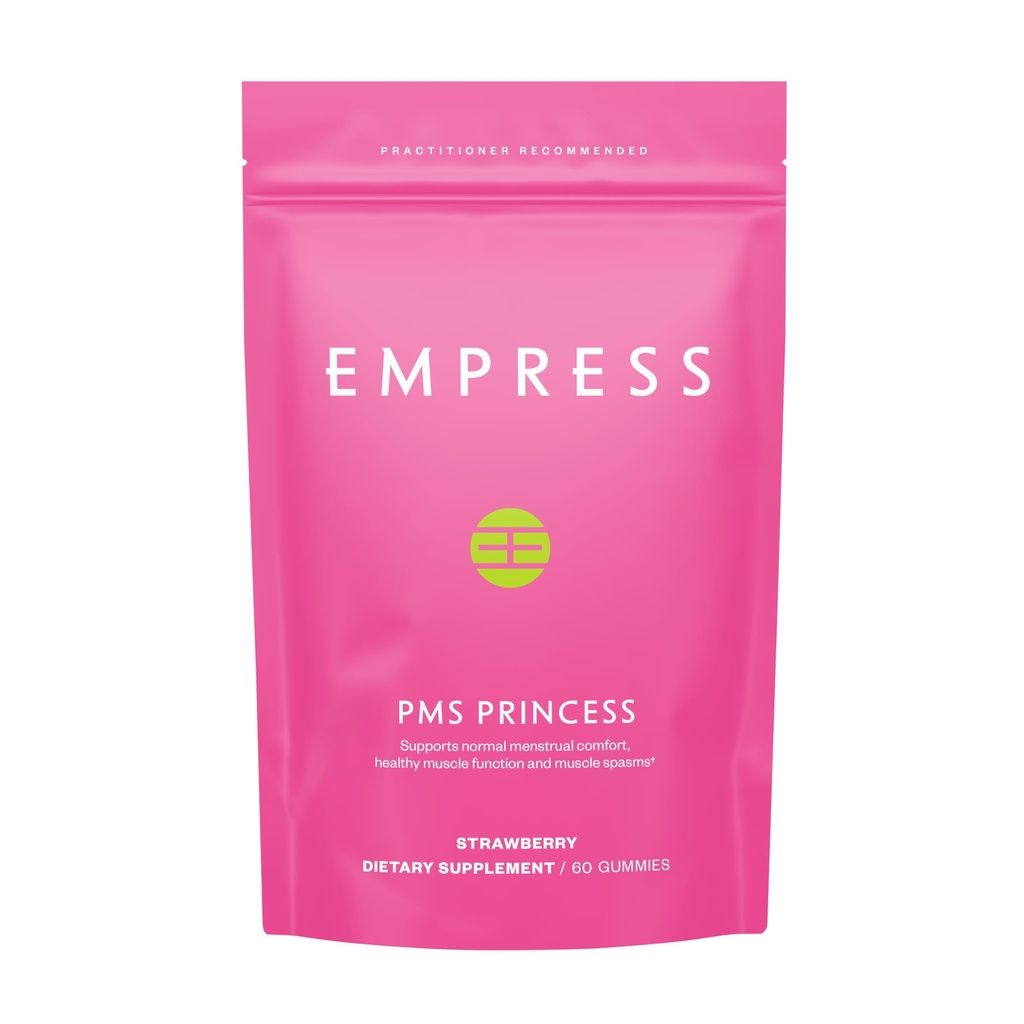 Empress PMS Princess Gummies for Women, Herbal Supplement, Support for Period Cramp Relief, Bloating, Muscle Tension & Mood Support, Licorice Root & White Peony, Strawberry Flavor, 60 Gummies