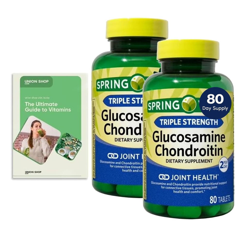 Spring Glucosamine Chondroitin, Triple Strength, 80 Tablets, 2-Pack, 80 Days Supply + Exclusive Vitamin Guide (2 Items)
