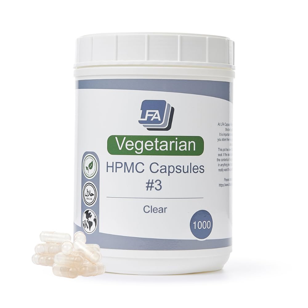 Empty Capsules Size 3 - Clear Vegan HPMC - 1000 Count Jar - Fits Capsule Machine Filling Tray - Joined Vegetarian Caps Easy Snap for DIY Powder Supplement Pills - Halal Kosher Hypromellose