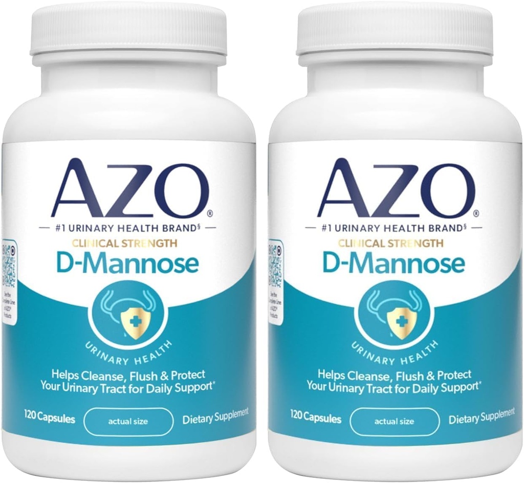 AZO D Mannose Urinary Tract Health, Cleanse, Flush & Protect The Urinary Tract, No.1 Pharmacist Προτεινόμενη Μάρκα, Κλινική Δύναμη, Μη ΓΤΟ, 120 Count (Pack of 2)