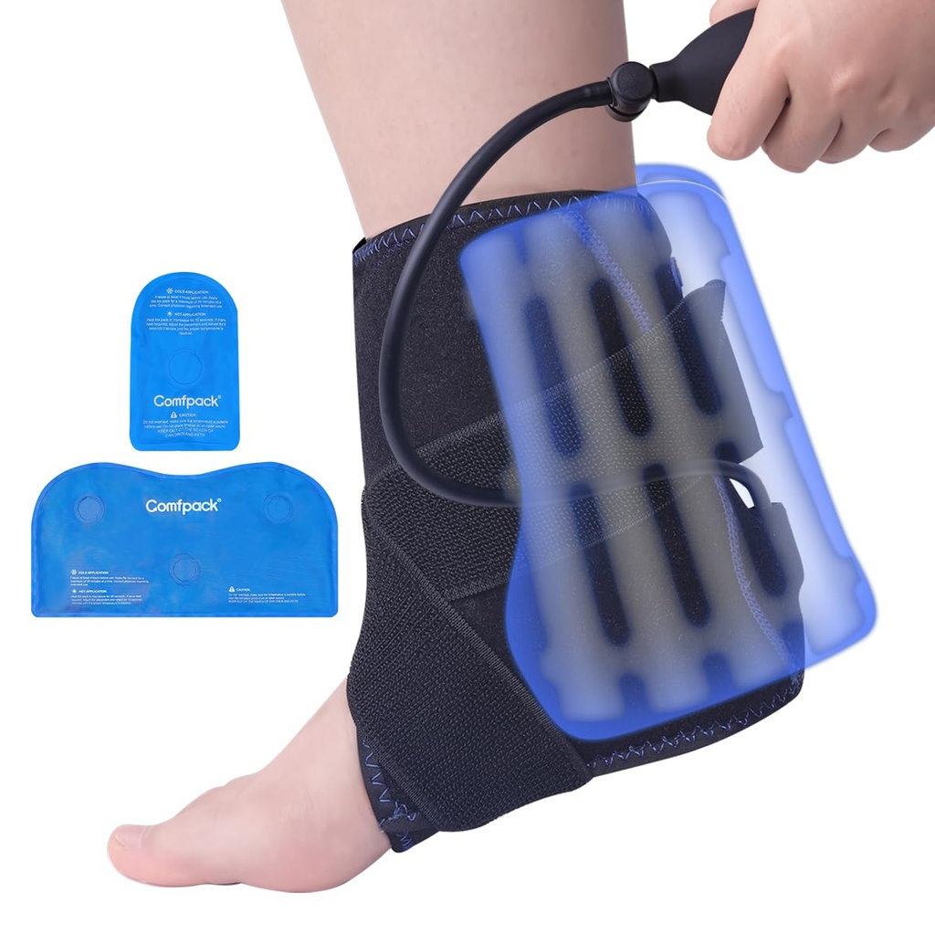 Compression Ankle Ice Pack Wrap for Foot Pain Relief | Ankle Support Brace with 2 Hot Cold Packs for Injuries, Plantar Fasciitis, Sprain & Fracture, Achilles Tendonitis, Surgery