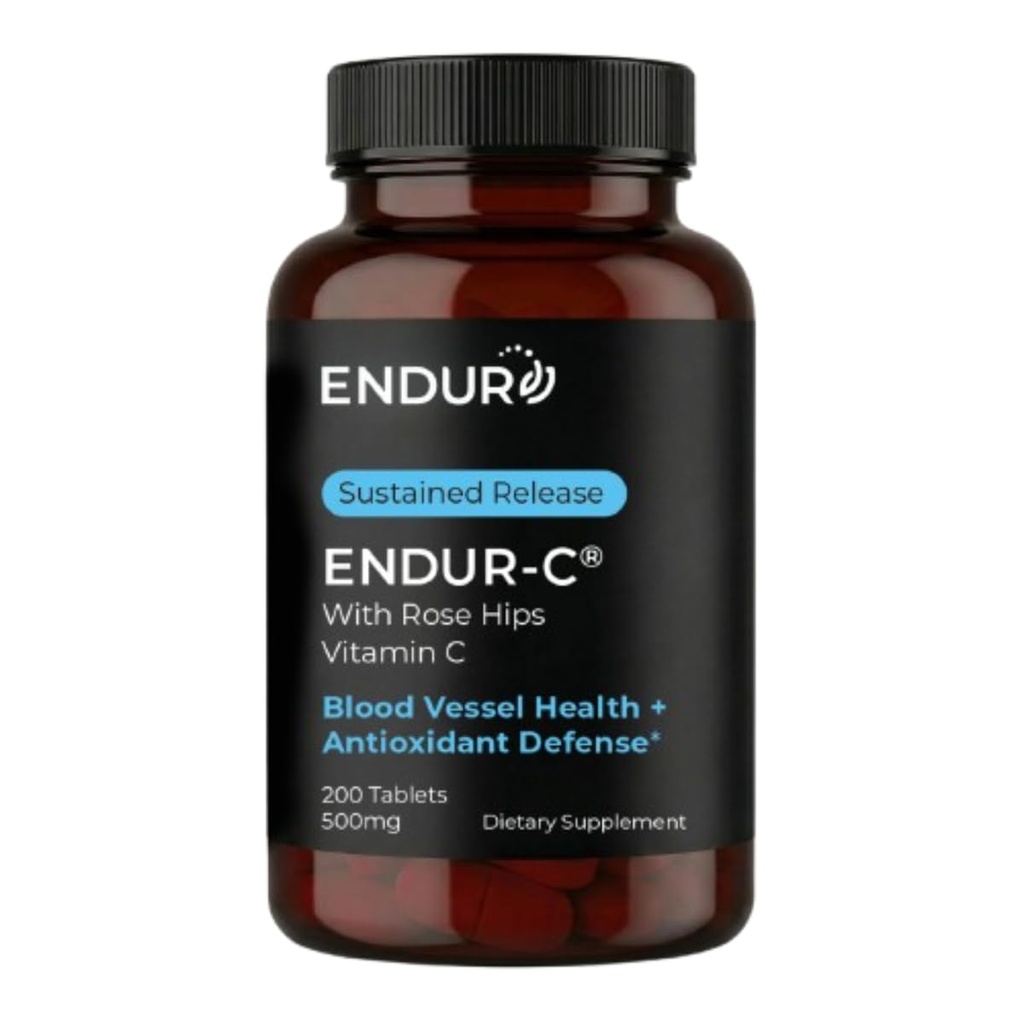 Endur ENDUR-C Βιταμίνη C με Rose HIPS, Υποστηρίζει την παραγωγή κολλαγόνου, αντιοξειδωτική προστασία & απαλή πέψη, χωρίς γλουτένη, 500mg (200 δισκία)