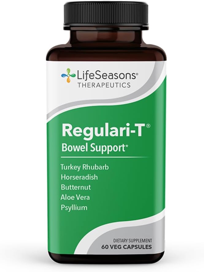 LifeSeasons - Regulari-T - Bowel Support - Συμπληρώματα ανακούφισης δυσκοιλιότητας - Φυσικό Laxative - Διατήρηση Υγιεινού Κανονισμού και Αποβολής του Κολώνα - Απομάκρυνση του στελέχους - Μείωση της δυσφορίας αερίου - 60 κάψουλες