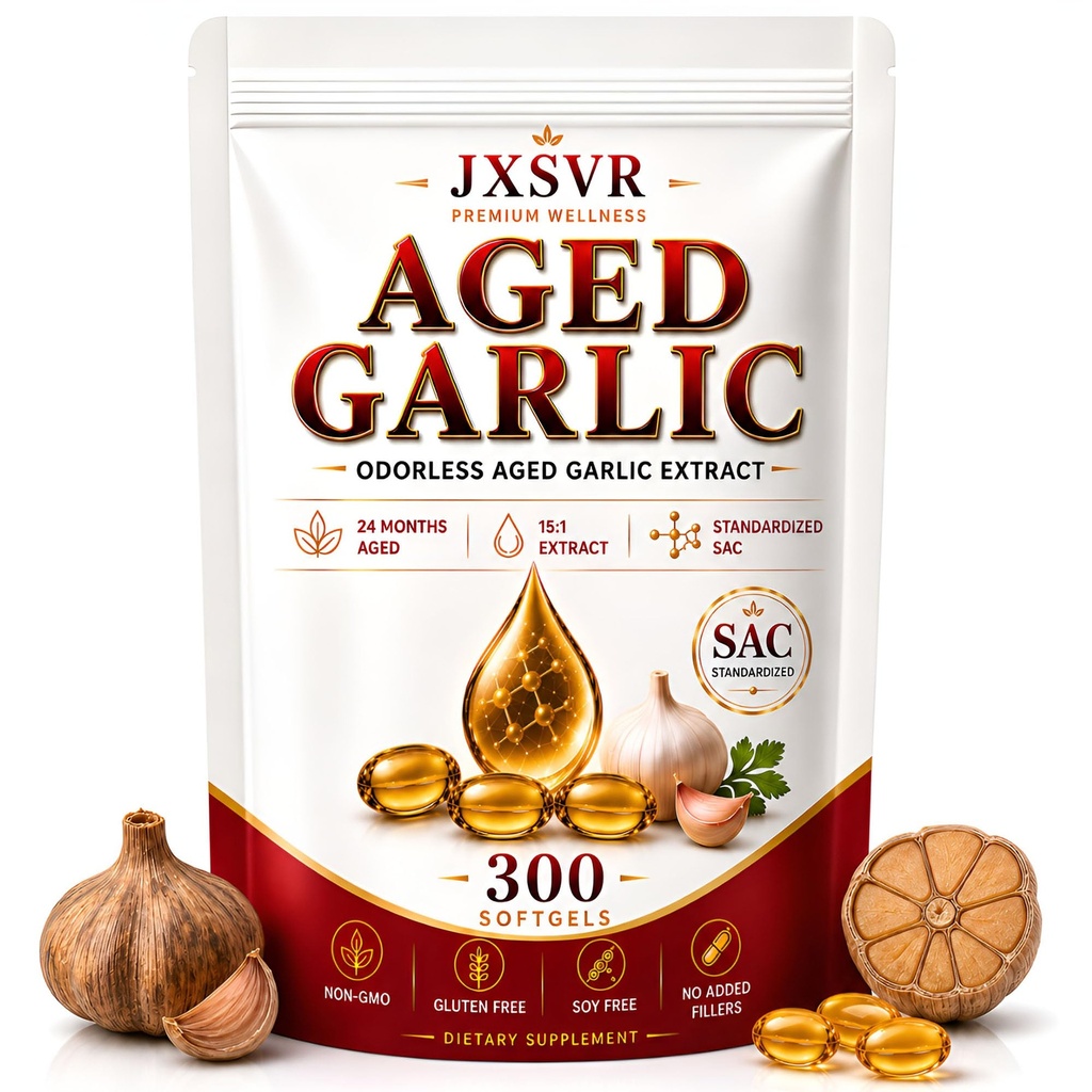 Pure Aged Garlic Extract Softgels, Odorless Garlic Supplement, 24-Month Naturally Aged with Standardized SAC, Heart Health, Immune & Antioxidant Support, (300 Count (1Bag))