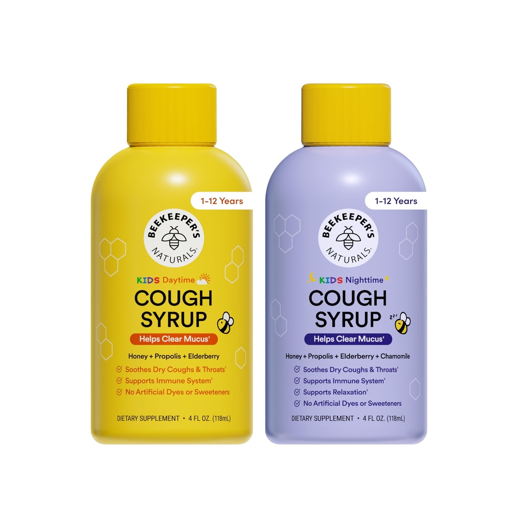 Beekeeper's Naturals Kid's Cough Syrup Value Pack 2-Pack 4 fl oz each | Value Pack, Immune Support with Elderberry, Vitamin C, D, Propolis & Raw Honey, Soothing, Clean Ingredients