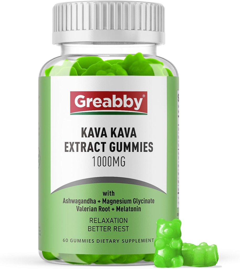 Kava Kava Gummies 1000mg ανά υπηρεσία, υποστήριξη ύπνου, φυσική γεύση λεμονιού, 60 Vegan Gummies, άγχος ανακούφιση και χαλάρωση συμπλήρωμα
