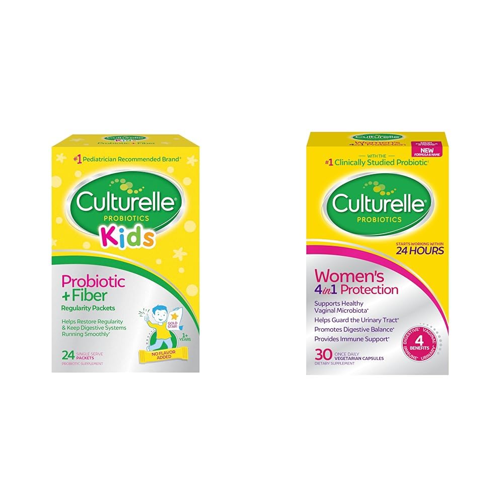Culturelle Kids Probiotic + Fiber Packets (Ages 3+) - 24 Count - Digestive Health & Immune Support & Women’s 4-in-1 Daily Probiotic Supplements for Women - Supports Vaginal Health