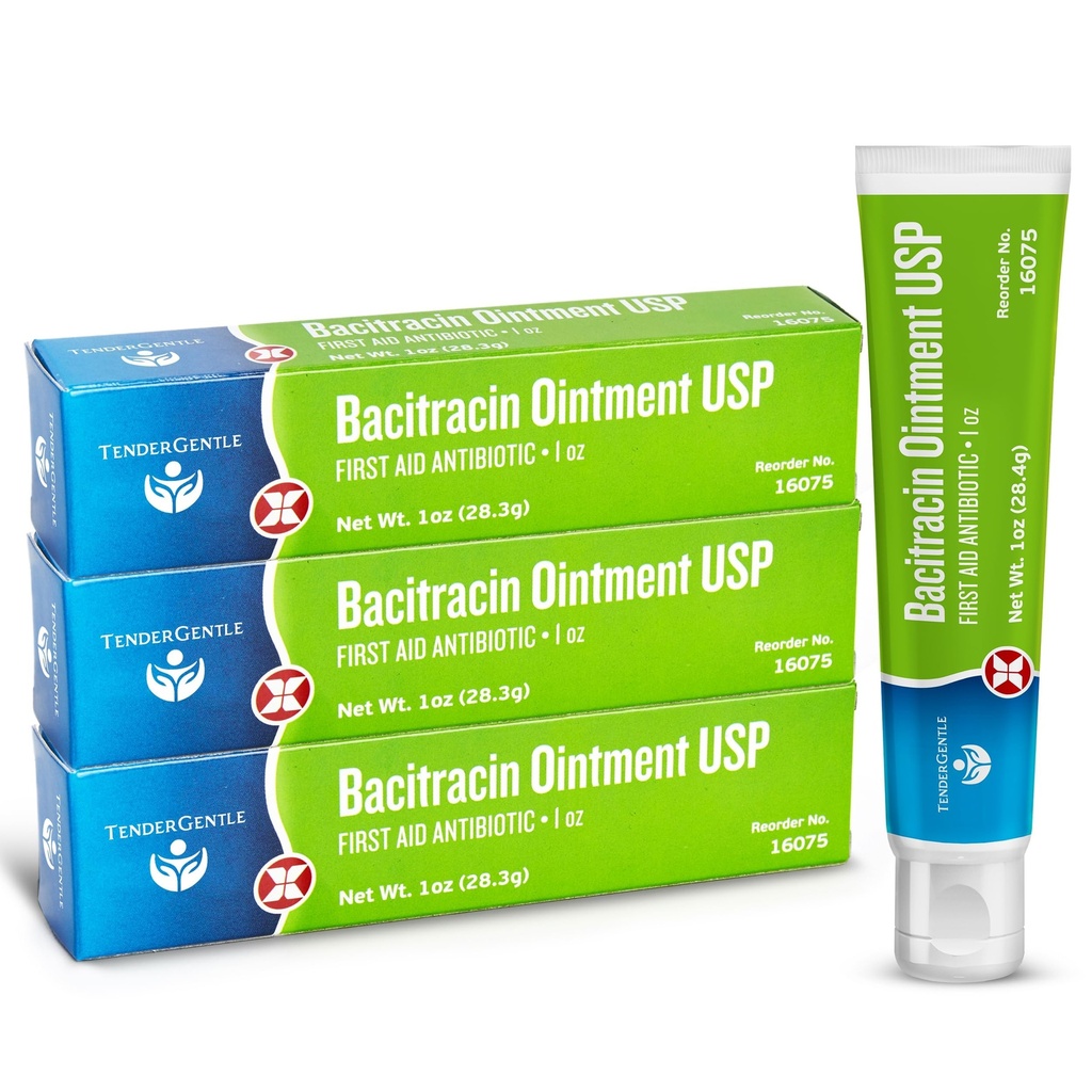 Bacitracin Antibiotic Ointment with Zinc USP - 1 oz Topical Antibiotic First Aid Ointment, 3 Pack - Helps Prevent Infection in Minor Cuts, Scrapes, and Burns