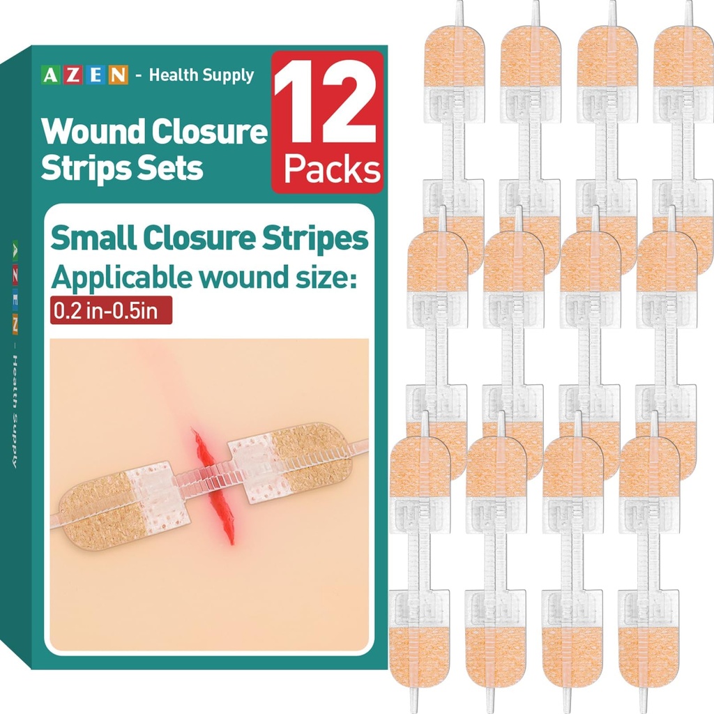 AZEN 12 Pack Emergency Wound Closure Strips, Butterfly Bandages, Laceration Closure Zip Stitch, Repair Wounds Without Stitches