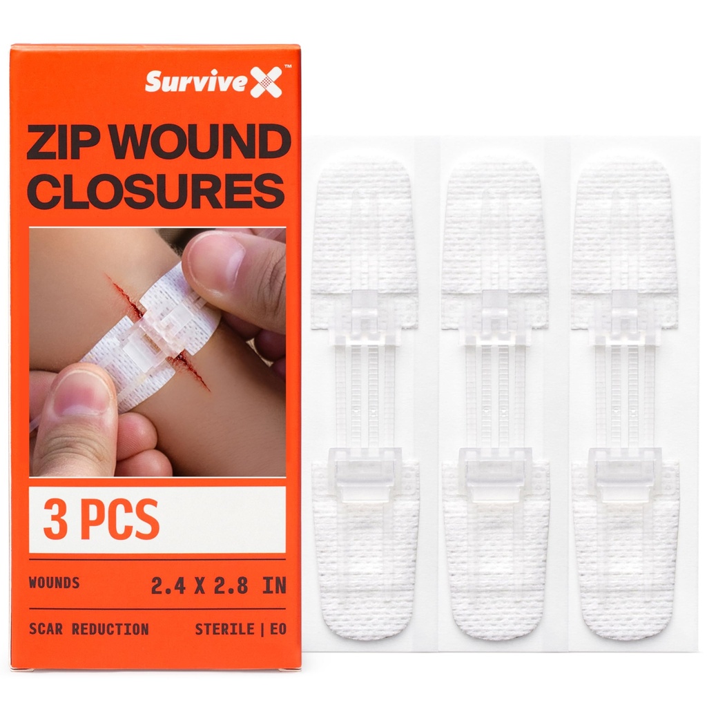 SurviveX Zip Stitch Wound Closures - No Stitches Needed, 3 Pieces | Close wounds without needles or stitches, Non-invasive for sensitive users, Easy to use, Adjustable tension