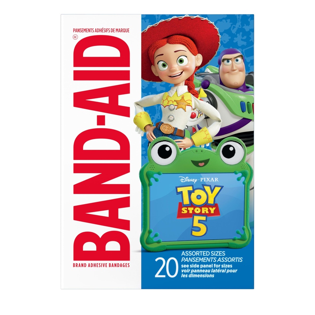 BAND-AID Brand Adhesive Bandages, Disney/Pixar Toy Story 5, Assorted, 20 Ct | Fun Decorative Bandages featuring Toy Story 5 Designs for Kids, Sterile First Aid Wound Care for Minor Cuts & Scrapes