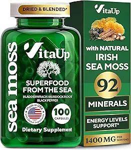 Wildcrated Irish Sea Moss Κάψουλες με Burdock Root & Bladderwrack - ΗΠΑ Made Sea Moss Advanced for Hair, Skin, Immune & Energy Levels Support - SeaMoss Χάπια - 100 Vegan Caps