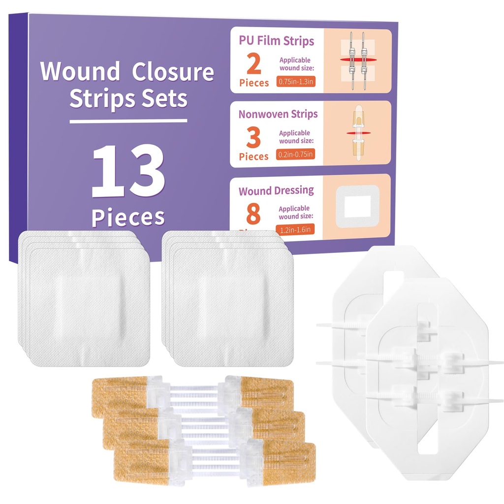 Zip Stitch 13 Pack Wound Closure Strip 3 Types Emergency Laceration Closure Kit Butterfly Bandages Adhesive Bandages Without Stitches for Outdoors