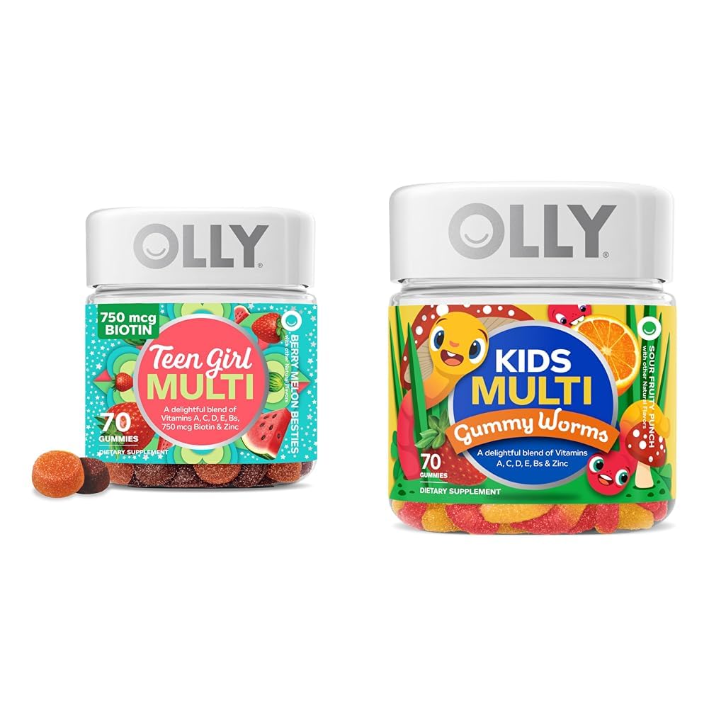 OLLY Teen Girl Multi Gummy, Παιδικά πολυβιταμίνες Gummy Worms, Βιταμίνες, Ορυκτά, ανοσοποιητική υποστήριξη, 35 & 45 ημέρες προσφοράς