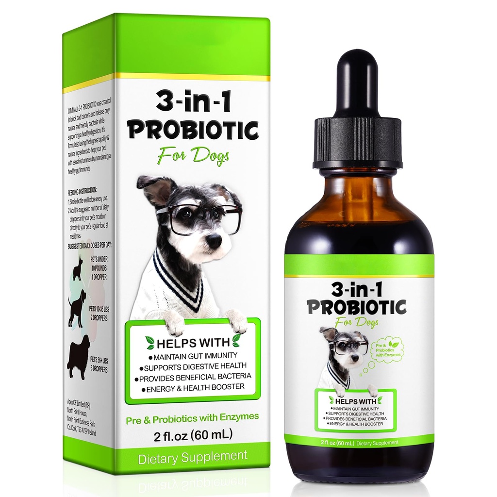 Liquid Dog Probiotic,Natural 3 in 1 Probiotic for Dogs, Dog Digestive Support,Gut Health Support,Help with Diarrhea,Gas and Bloating,Dog Herbal Supplements- 60ml