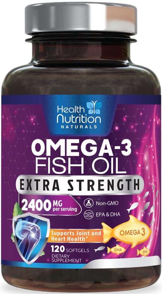 Ωμέγα 3 Fish Oil 2400 mg - τριπλή δύναμη Ωμέγα3, EPA & DHA λιπαρά οξέα συμπλήρωμα - Φυσική υποστήριξη για το ανοσοποιητικό, καρδιά & εγκέφαλο υγεία - άγρια πιασμένο, μη-GMO, άρωμα λεμόνι, Burpless - 120 Softgels