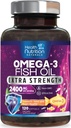 Ωμέγα 3 Fish Oil 2400 mg - τριπλή δύναμη Ωμέγα3, EPA & DHA λιπαρά οξέα συμπλήρωμα - Φυσική υποστήριξη για το ανοσοποιητικό, καρδιά & εγκέφαλο υγεία - άγρια πιασμένο, μη-GMO, άρωμα λεμόνι, Burpless - 120 Softgels