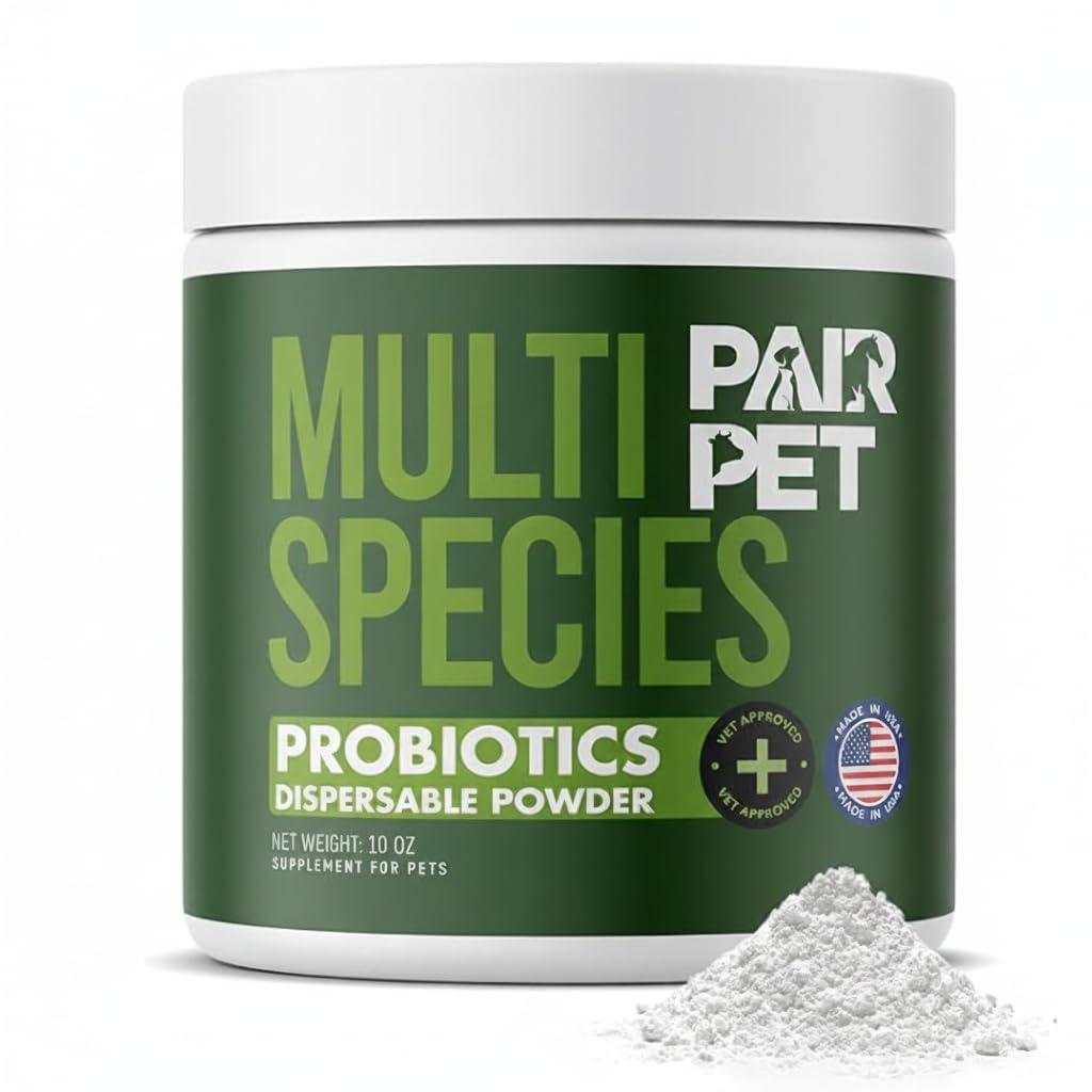 Pet Probiotics for Dogs, Cats, Horses, Goats, Cows & Pigs | Multi Species Dispersible Powder | Supplements for Digestive Health | Cat & Dog Probiotics | Vet Approved & Made in USA | 10 oz | Pair Pet