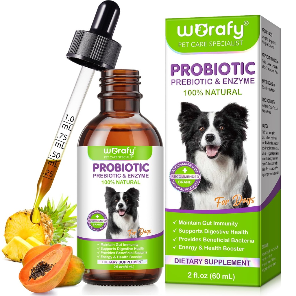 Liquid Probiotics for Dogs, 3 in 1 Dog Probiotic Drops with Prebiotic & Digestive Enzymes | Digestive Gut Health, Immunity Support, Diarrhea & Constipation Relief | Dog Probiotic Supplements 60ml