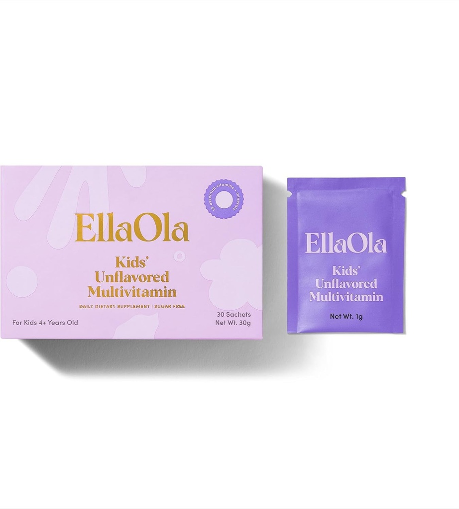 ELLAOLA Kids Multivitamin Powder, Tasteless Sugar Free Sachets, Ages 4-11 | 19 vitamins and minerals, methylated for absorption. No dyes, vegan. Stirs invisibly into foods picky eaters already love.