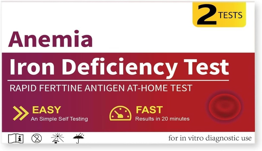 Iron Deficiency Home Test kit Rapid Self-Test Iron Level Anemia Ferritine for Men, Women, Adults, and Children [2 Tests]