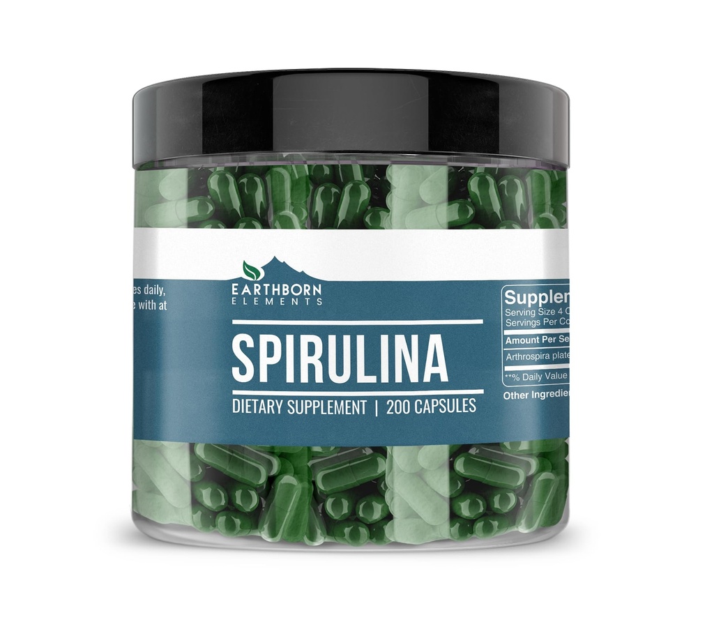 Earthborn Elements Spirulina 200 Capsules, Pure & Undiluted, No Additives