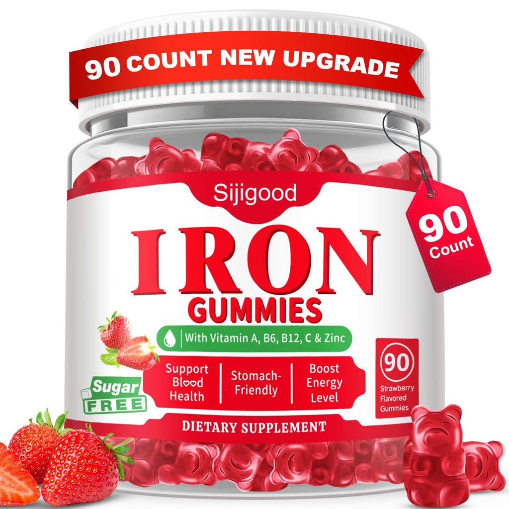 90 Count | Iron Supplement for Women, Men & Kids, Iron Gummies for Iron Deficiency & Anemia with Vitamin C B6 B12,Folate-Iron Supplement Support Bl♡♡d Oxygen & Energy Boost, Vegan,Non-GMO &Gluten Free