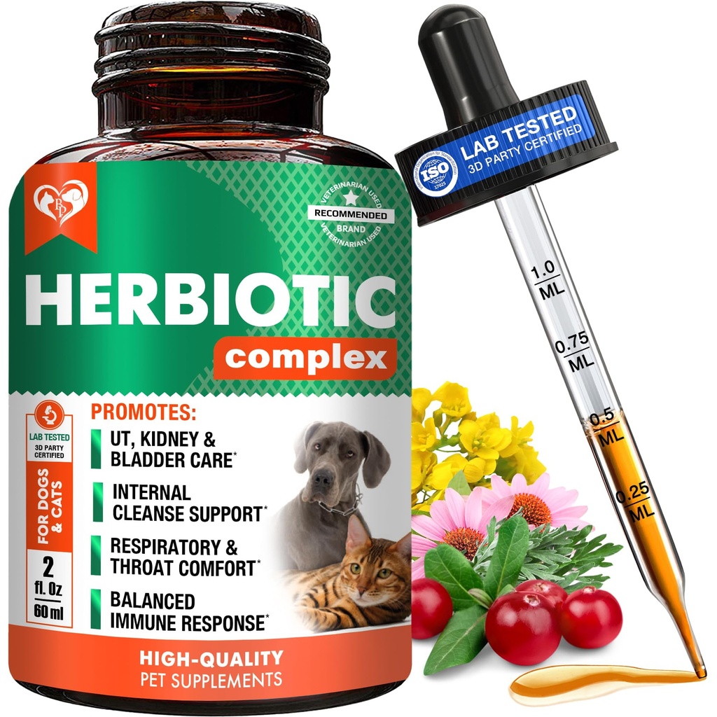 Dog & Cat Natural Antibiotic - Urinary Tract & Cough Relief Supplement - Itch Comfort Support - Herbal Treatment for UTI, Allergies, Digestive Discomfort