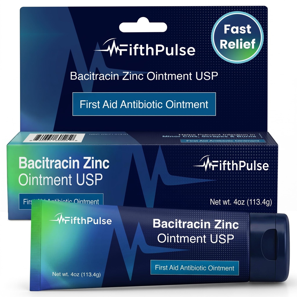 Bacitracin Antibiotic Ointment with Zinc, 4oz - First Aid Ointment for Minor Cuts, Bruises, Abrasions, Burns - Topical Antibiotic for Wound Healing