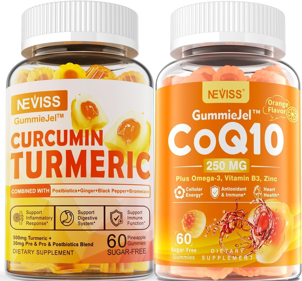 Χωρίς ζάχαρη Κουρκουμίνη γεμάτη Gummies 550mg & CoQ10-250mg Γεμισμένες Gummies, Ανοσοποιητικό, Πεπτικό Υγεία, Κυτταρική Ενέργεια & Αντιοξειδωτική Υποστήριξη