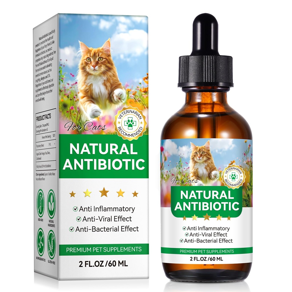 Antibiotics for Cats, Natural Antibiotic Drops Supports Immune & Allergy & Itch Relief, Vitamins Herbal Supplement, Pet Supplies Cats UTI Antibiotics, Chicken Flavor - 2 fl oz / 60ml
