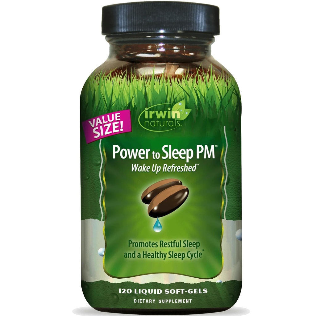Irwin Naturals Power to Sleep PM - 120 Liquid Soft-Gels - με μελατονίνη, GABA, Ashwagandha, Valerian Root & L-Theanine - 60 εξυπηρετήσεις