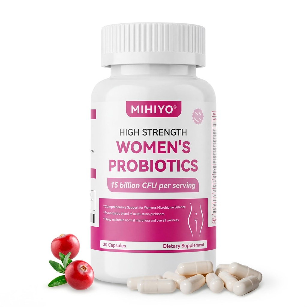 Women's Probiotics 15 Billion CFU - 14 Strains for Vaginal, Urinary & Digestive Health Support - Daily Supplement with Cranberry, D-Mannose, Ashwagandha & Prebiotics - Shelf Stable, 30 Capsules
