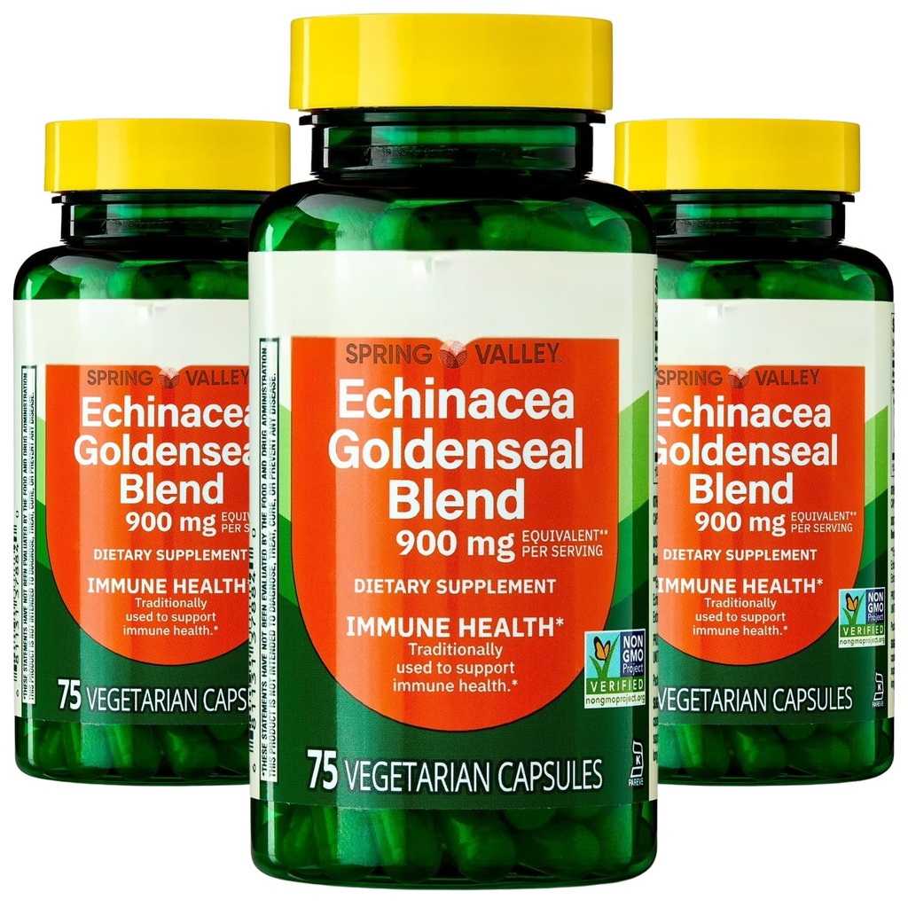 Echinacea Goldenseal Blend, 900 mg, 75 Vegetarian Capsules, Pack of 03