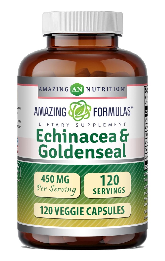 Amazing Formulas Echinacea with Goldenseal Supplement | 450 Mg | Veggie Capsules | Non-GMO | Gluten Free | Made in USA (1 Pack, 120 Count)