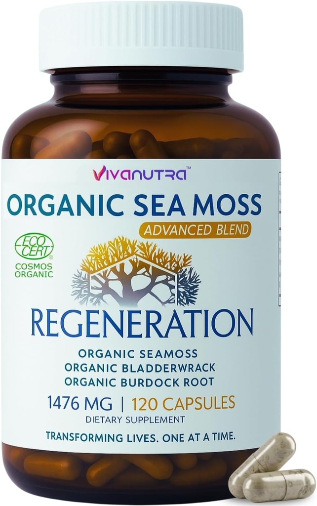 Sea Moss Κάψουλες 1476mg – Βιολογικά χάπια Seamoss Superfood με Ιρλανδική Θάλασσα Moss, Bladderwrack & Burdock Root 