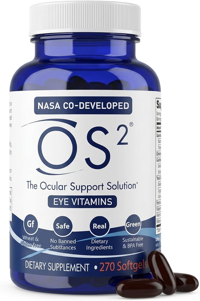Eye Health & Omega 3 Bundle - OS2 Ocular Support Eye Vitamins with Lutein Zeaxanthin AREDS2 Plus Omega Max No Burp Fish Oil EPA DHA Daily Softgels, Co-Developed by NASA | 270 Ct + 60 Ct