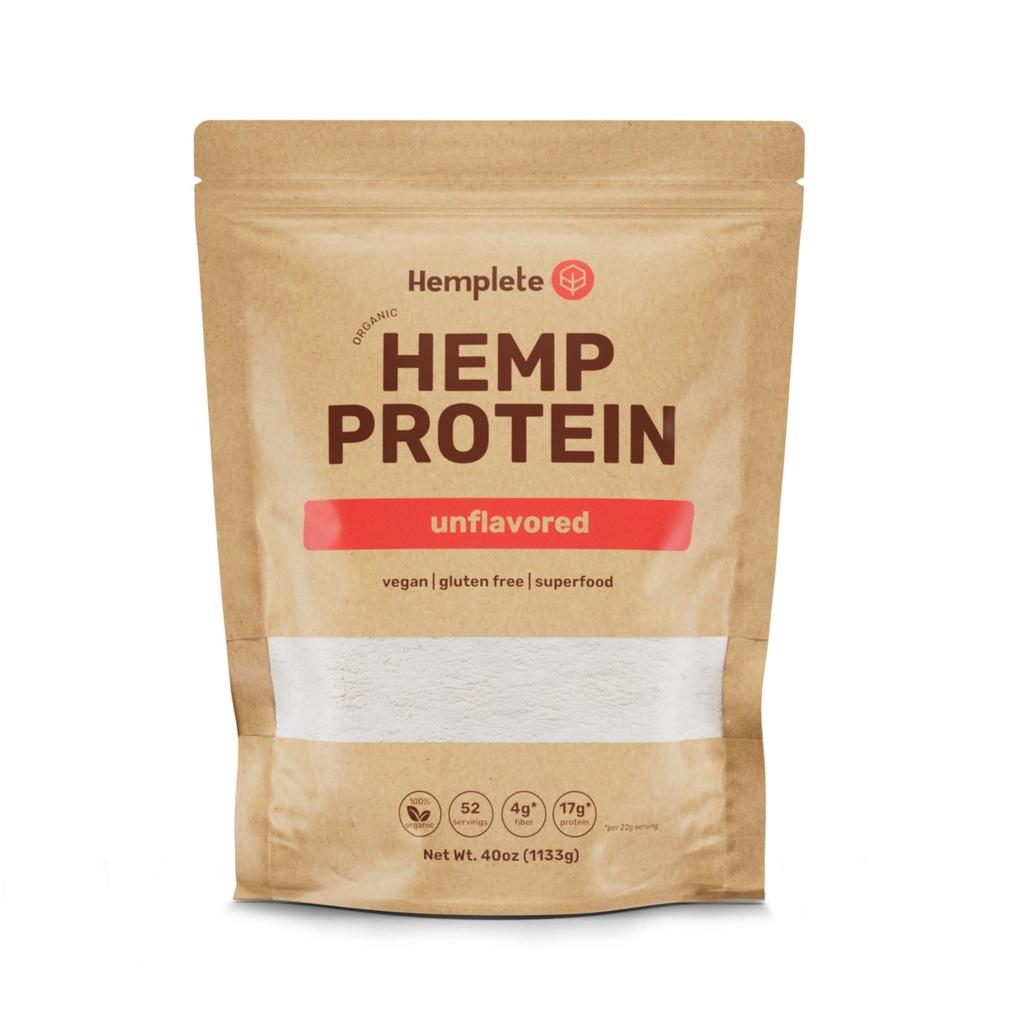 Organic Hemp Protein Powder, Unflavored, 40oz Value Size | Organic Vegan Protein, 70%+ Concentrate, Complete Amino Acids, Gluten-Free, No Sugar, Keto Friendly, Clean and Natural