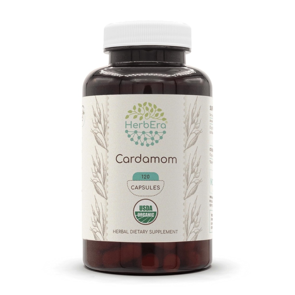 Cardamom 120 Capsules, 500 mg, USDA Organic Cardamom (Elettaria cardamomum) Dried Pod (120 Capsules)
