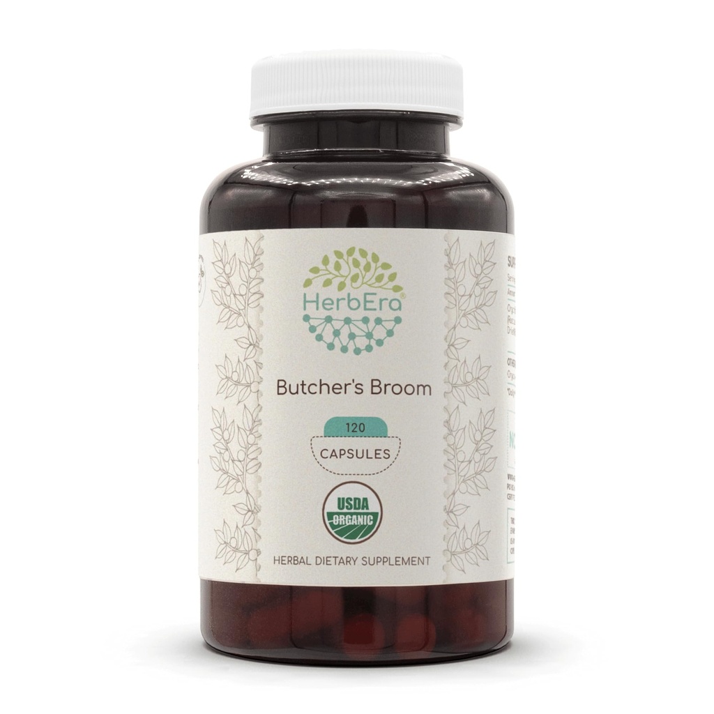 Butcher's Broom Root Capsules | 500 mg | USDA Organic Vegan Capsules | Circulation & Vein Support | Ruscus Aculeatus Dried Root, Leg Wellness, Herbal Supplement (120 Capsules)