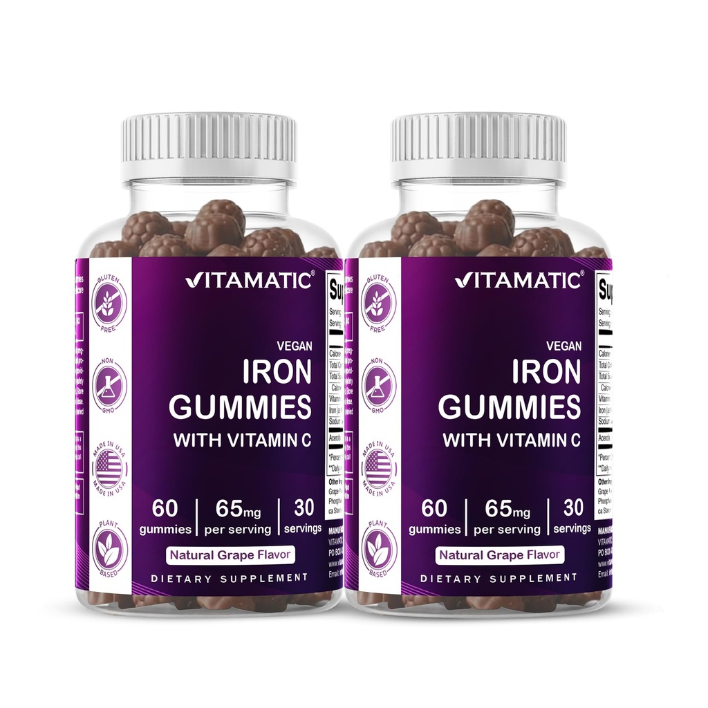 Vitamatic Iron 65 mg Gummies Supplement for Women & Men - 60 Vegan Gummies - Great Tasting Iron Gummy Βιταμίνες με Βιταμίνη C (2)