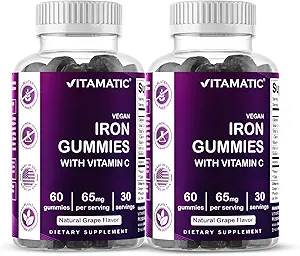 Vitamatic Iron 65 mg Gummies Supplement for Women & Men - 60 Vegan Gummies - Great Tasting Iron Gummy Vitamins with Vitamin C (2)