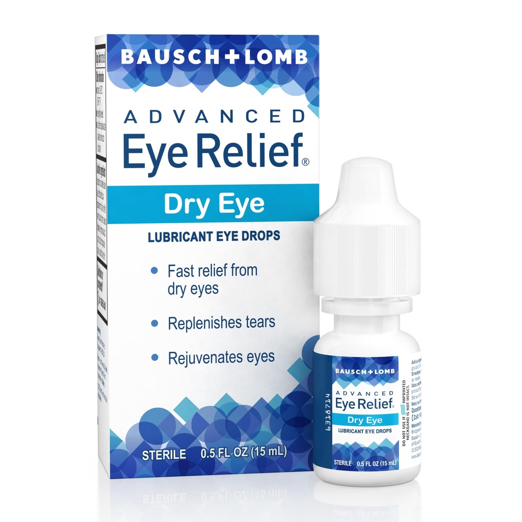 Bausch+Lomb Advanced Eye Relief Lubricant Eye Drops, Dry Eye, 0.5 Oz (15mL) | Dry eye symptom relief, screen fatigue, lubricating formula, fast-acting, 0.5 fl oz