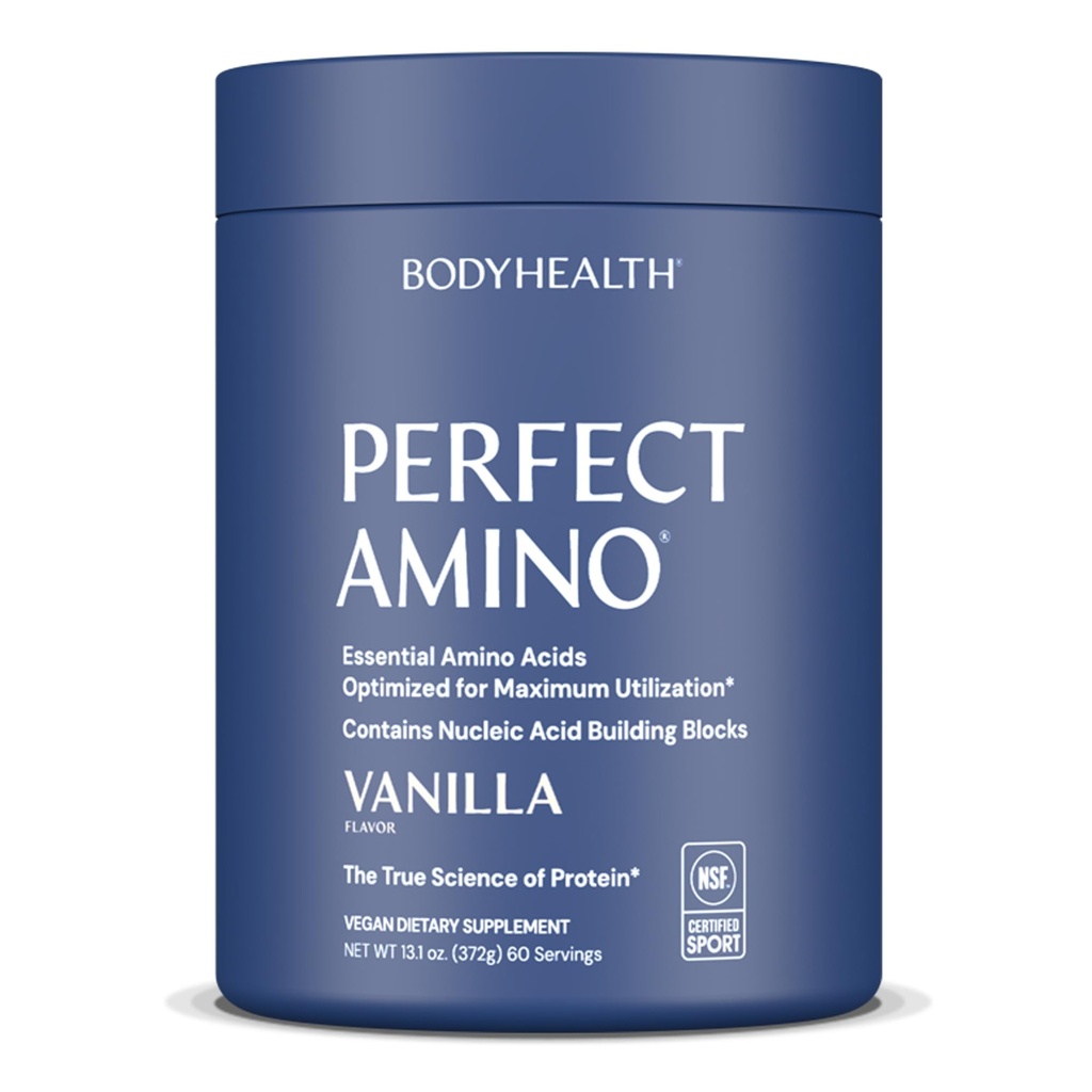 BodyHealth PerfectAmino Powder - BCAA and EAA Powder for Pre and Post Workout - Amino Acid Energy Drink to Support Lean Muscle and Recovery - NSF Certified for Sport - Vanilla - 60 Servings