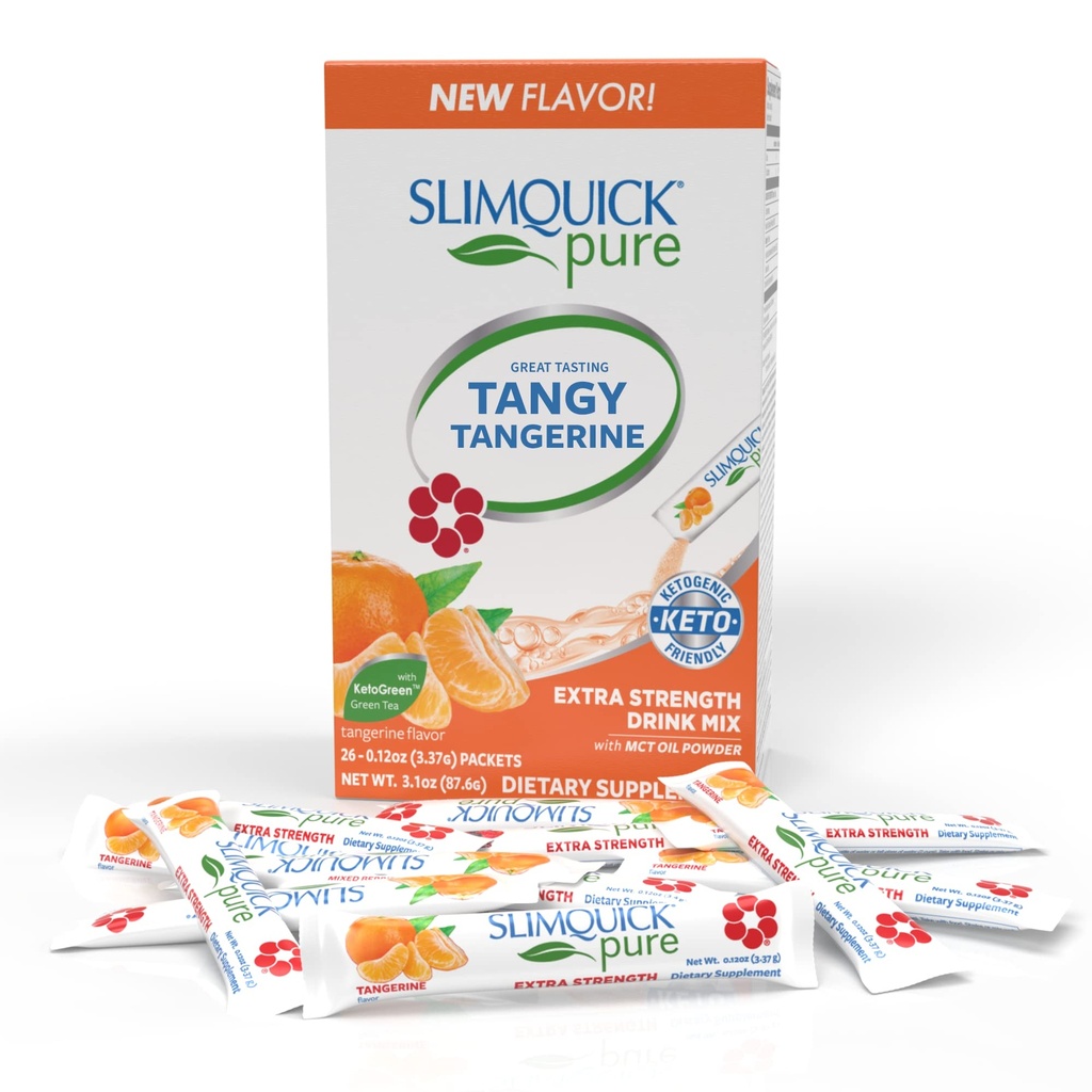 SlimQuick Extra Strength Weight Management Drink Mix for Women, Tangerine - Βοηθά στο μεταβολισμό, διατηρεί πλήρη για περισσότερο με πράσινο τσάι, καφεΐνη, Chaste Tree, Rhodiola Extract - 26 Count