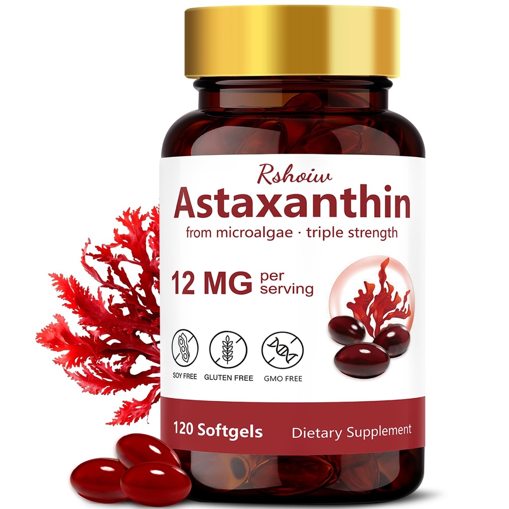 Astaxanthin 12mg, 120 Softgels, 120 Day Supply | Natural Antioxidant from Haematococcus Pluvialis Microalgae, Non-GMO, Gluten Free, Soy Free