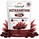 Astaxanthin 12mg Natural Microalgae Source Supplement with MCT Oil | Support Eye Skin Joint Health,Internal Circulation,3 Month Supply,Easy-to-Swallow Softgels 90 Softgels