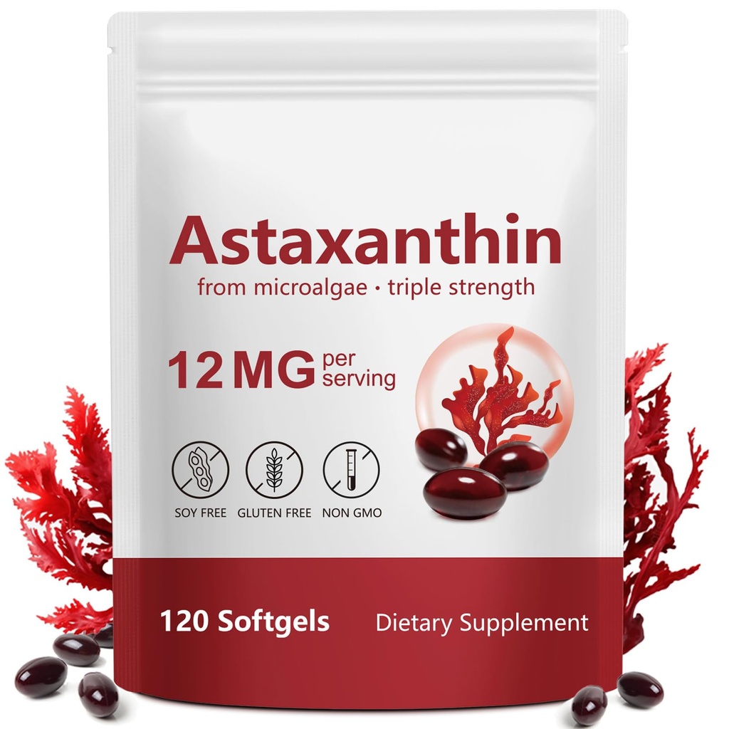 Astaxanthin Supplements - Astaxanthin 12mg, 120 Softgels Antioxidants Supplement with Natural Coconut Oil & Microalgae Extract, Support Eye, Skin, Joint & Immune System Health